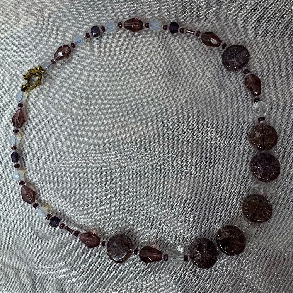 Amethyst necklace beaded opal look beads stunning purple pink silver gold toggle